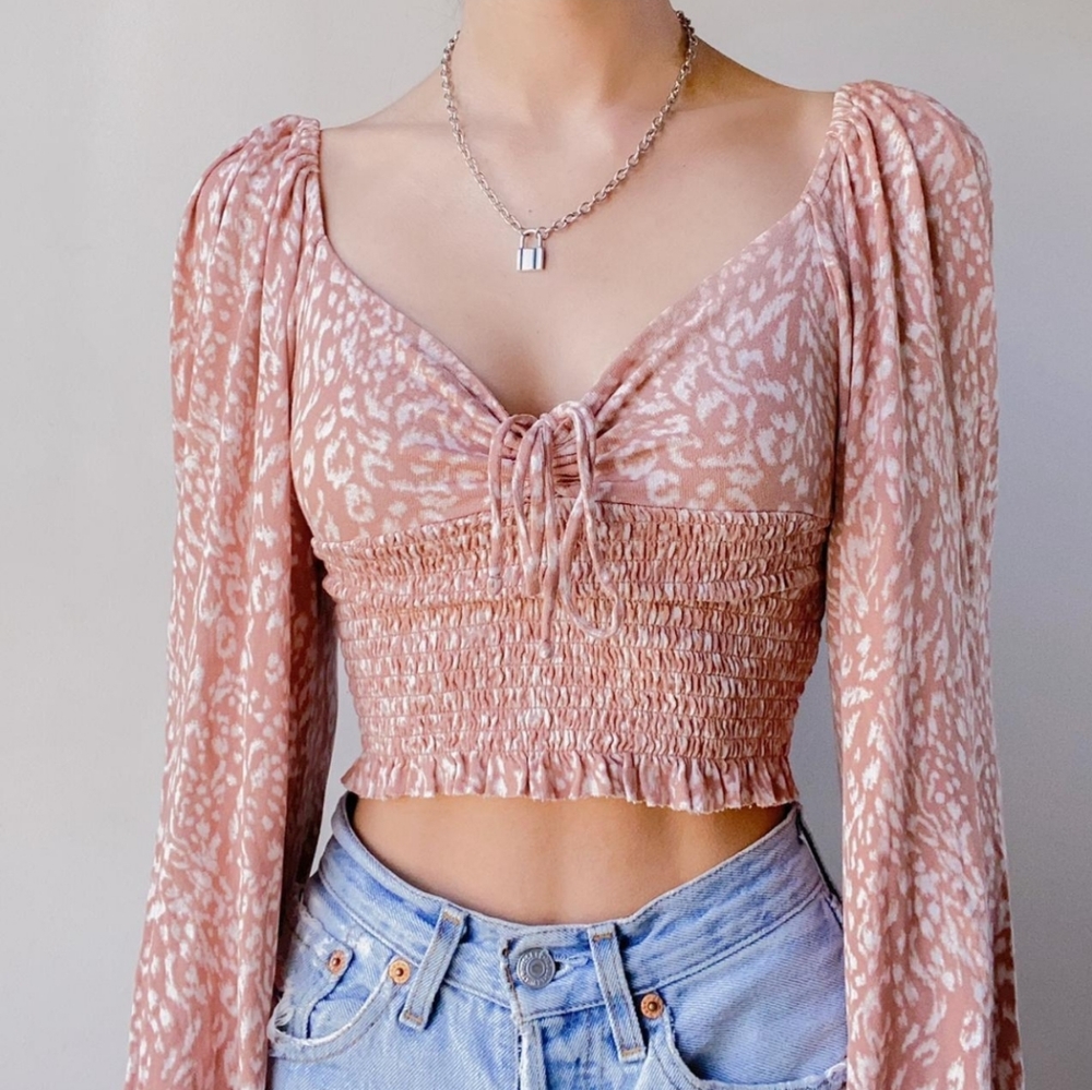 Urban Outfitters Cropped Ruched Printed Top Size XS